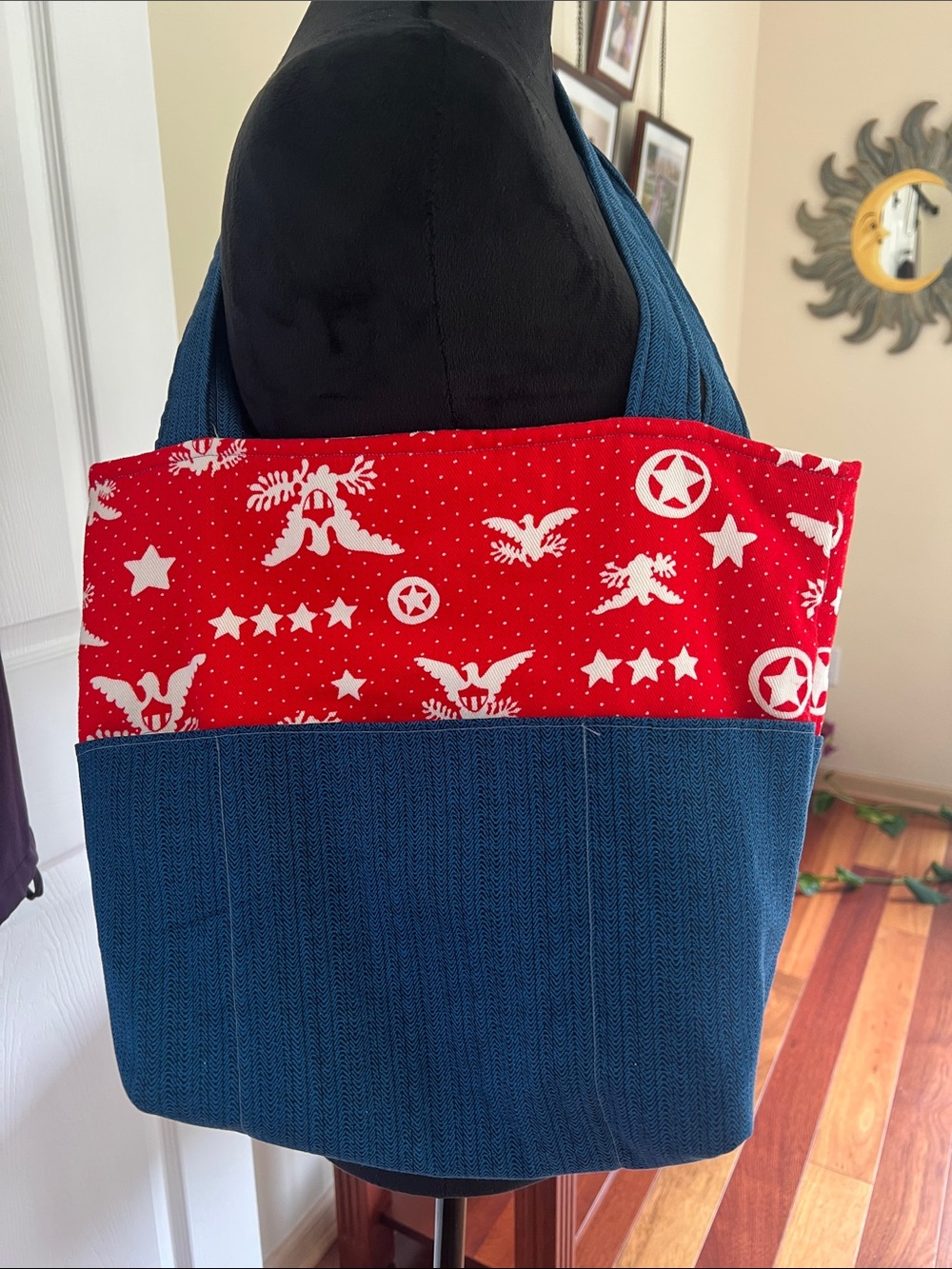 Handmade Reversible Tote Bag – Patriotic & Birthday Balloon Print  2 totes in 1